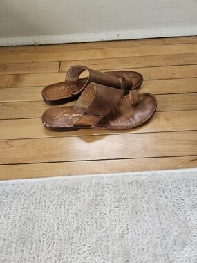 Free People Brown Leather Slide Sandals